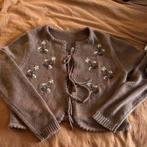Embroidered Brown Women's Sweater